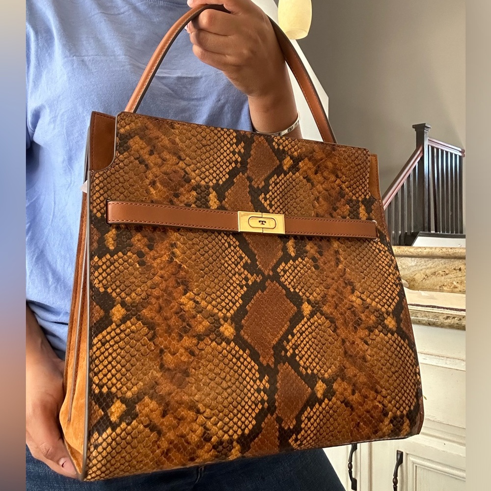 New Tory Burch Lee Radziwill Exotic Double Bag - Picture 3 of 16